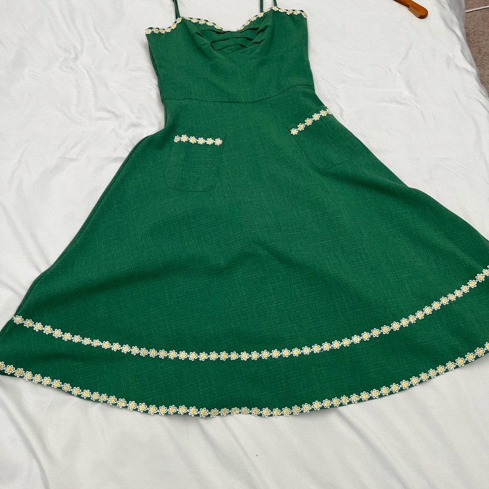 Voodoo Vixen Green Midi Sundress with Spaghetti Straps for Wedding Guest